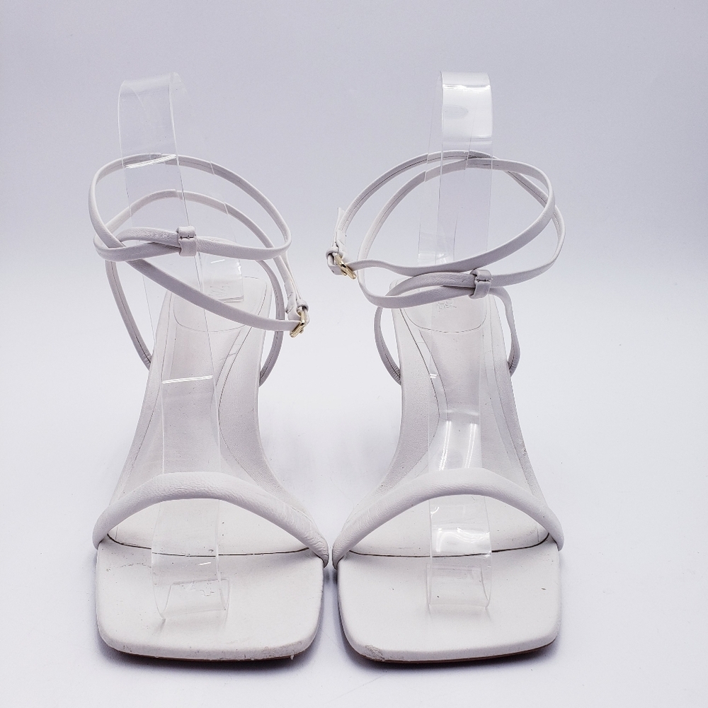 Zara White Square Toe Heeled Sandals Ankle Strap 2" Heel Size EU 36 - Picture 3 of 12